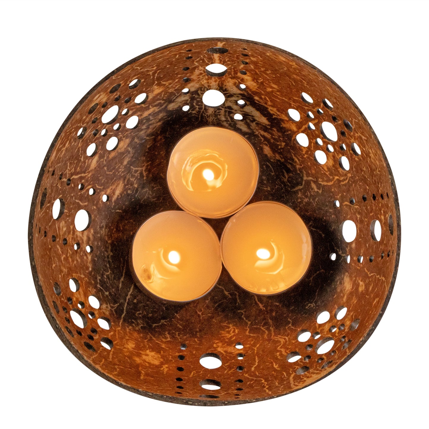 Coco Casa Brown Handmade Coconut Shell Candle Holder - Sun Pattern - 5" x 5" x 2" - 1 count box
