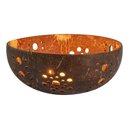 Coco Casa Brown Handmade Coconut Shell Candle Holder - Sun Pattern - 5" x 5" x 2" - 10 count box
