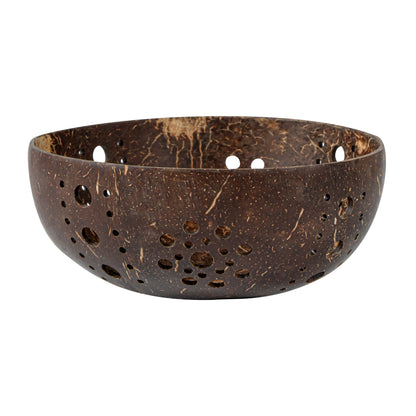 Coco Casa Brown Handmade Coconut Shell Candle Holder - Sun Pattern - 5" x 5" x 2" - 10 count box