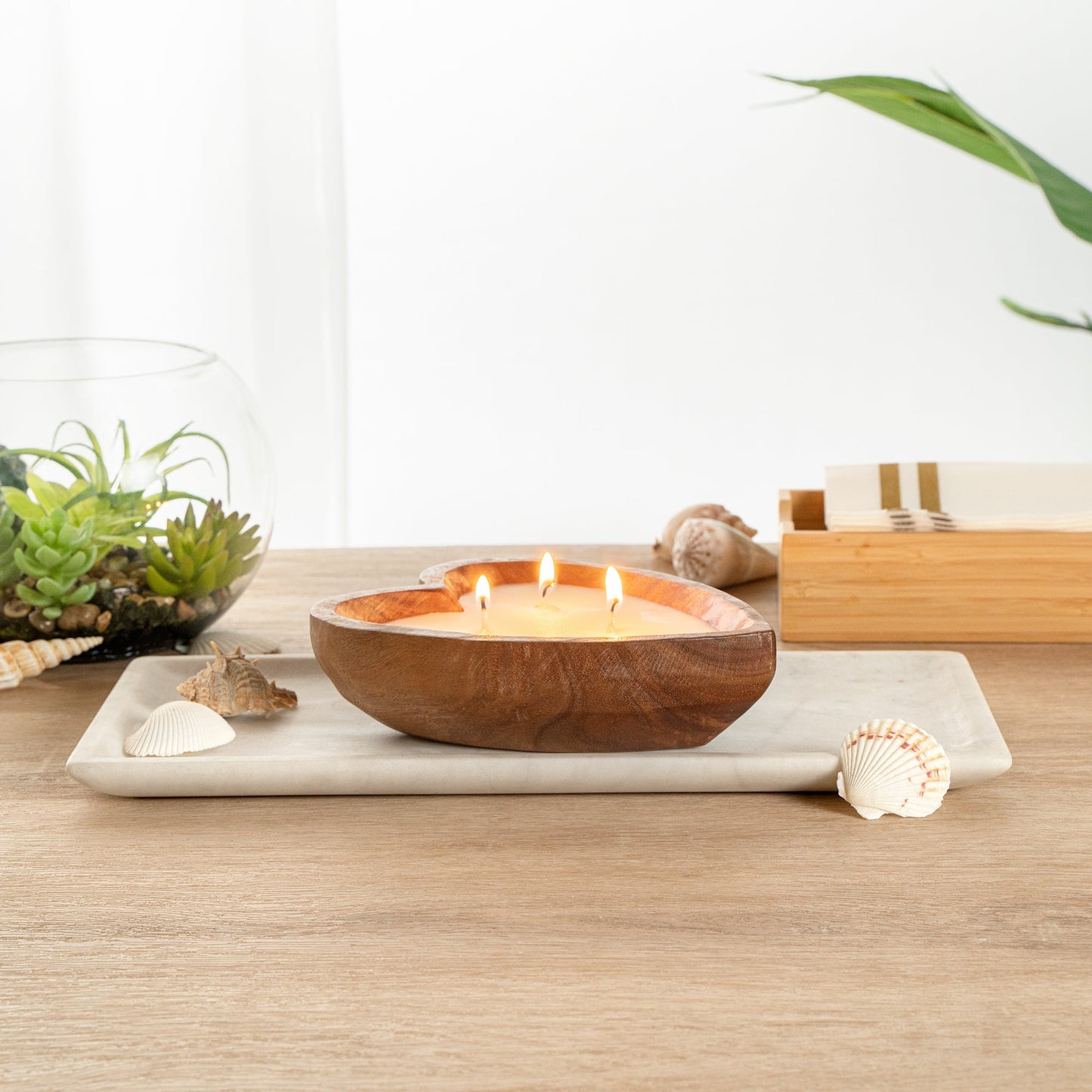 Coco Casa Handmade Wood Heart Bowl Candle - Jasmine - 7" x 5 1/2" x 2" - 10 count box