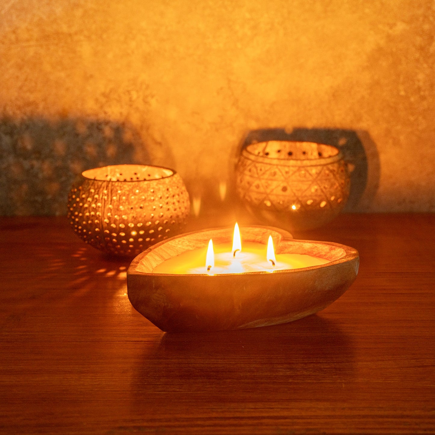 Coco Casa Handmade Wood Heart Bowl Candle - Pineapple Papaya - 7" x 5 1/2" x 2" - 10 count box