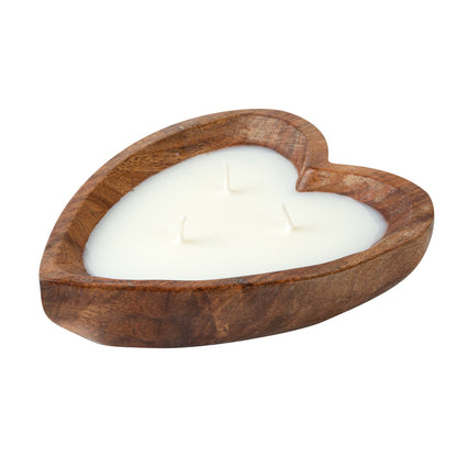 Coco Casa Handmade Wood Heart Bowl Candle - Cinnamon - 7" x 5 1/2" x 2" - 1 count box