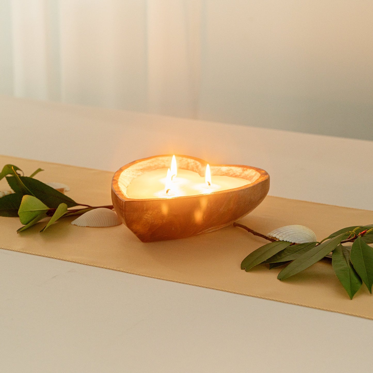 Coco Casa Handmade Wood Heart Bowl Candle - Cinnamon - 7" x 5 1/2" x 2" - 10 count box