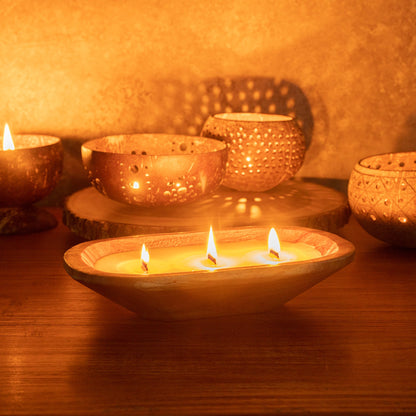 Coco Casa Handmade Wood Bowl Candle - Cinnamon - 9" x 5 1/2" x 2" - 10 count box