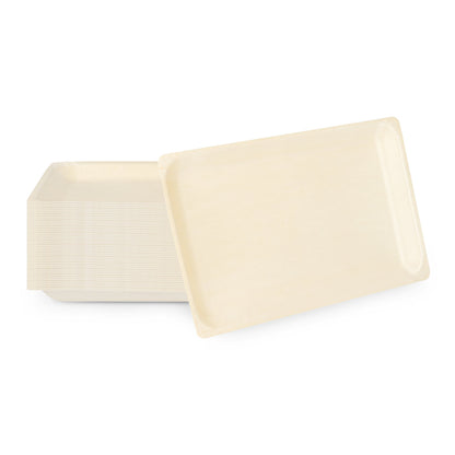 Taipei Rectangle Natural Poplar Plate - 10 3/4'' x 6 1/4'' x 1/2'' - 50 count box