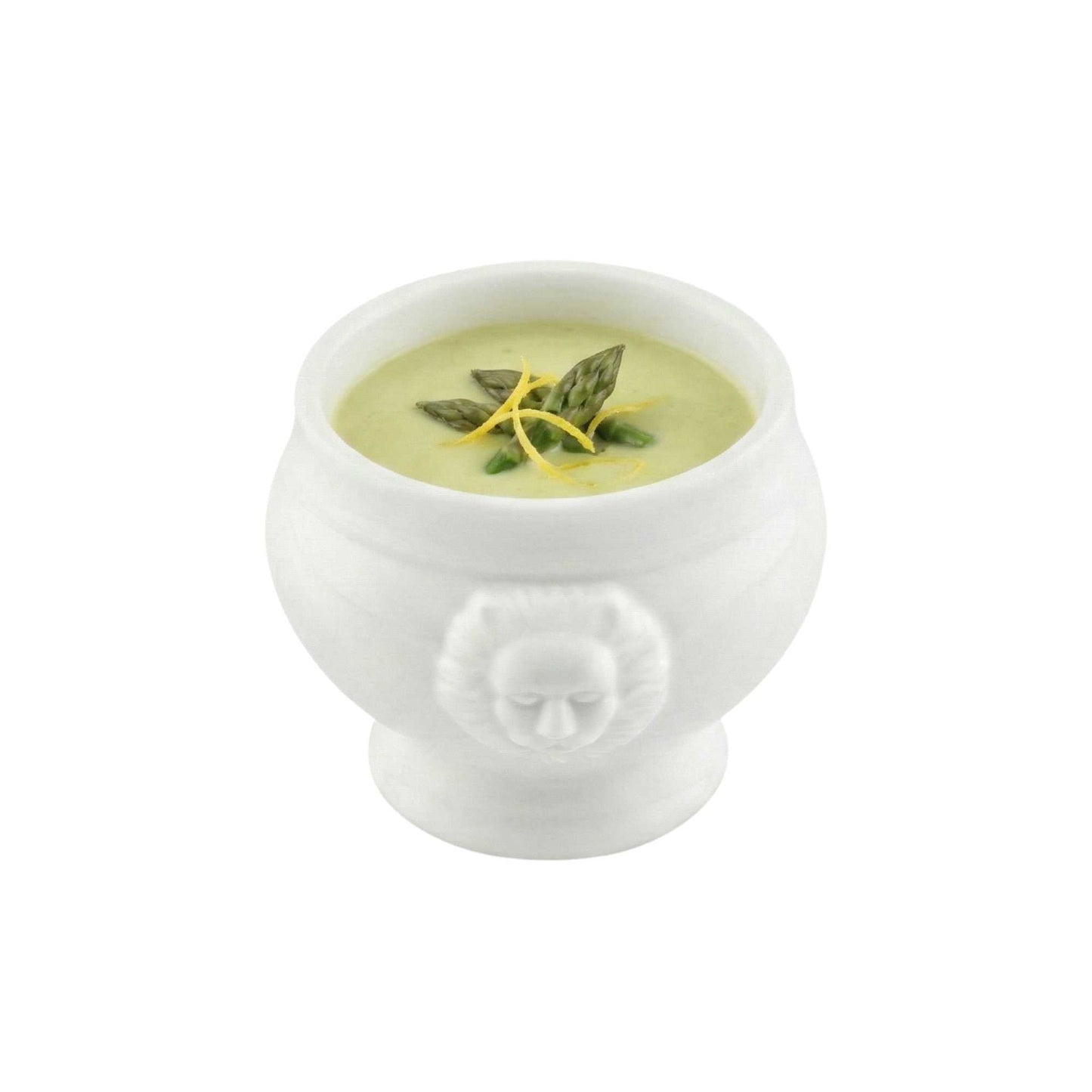Chef 101 6 oz Round White Porcelain Lion Head Soup Bowl - 4" x 3 1/4" x 2 1/2" - 10 count box