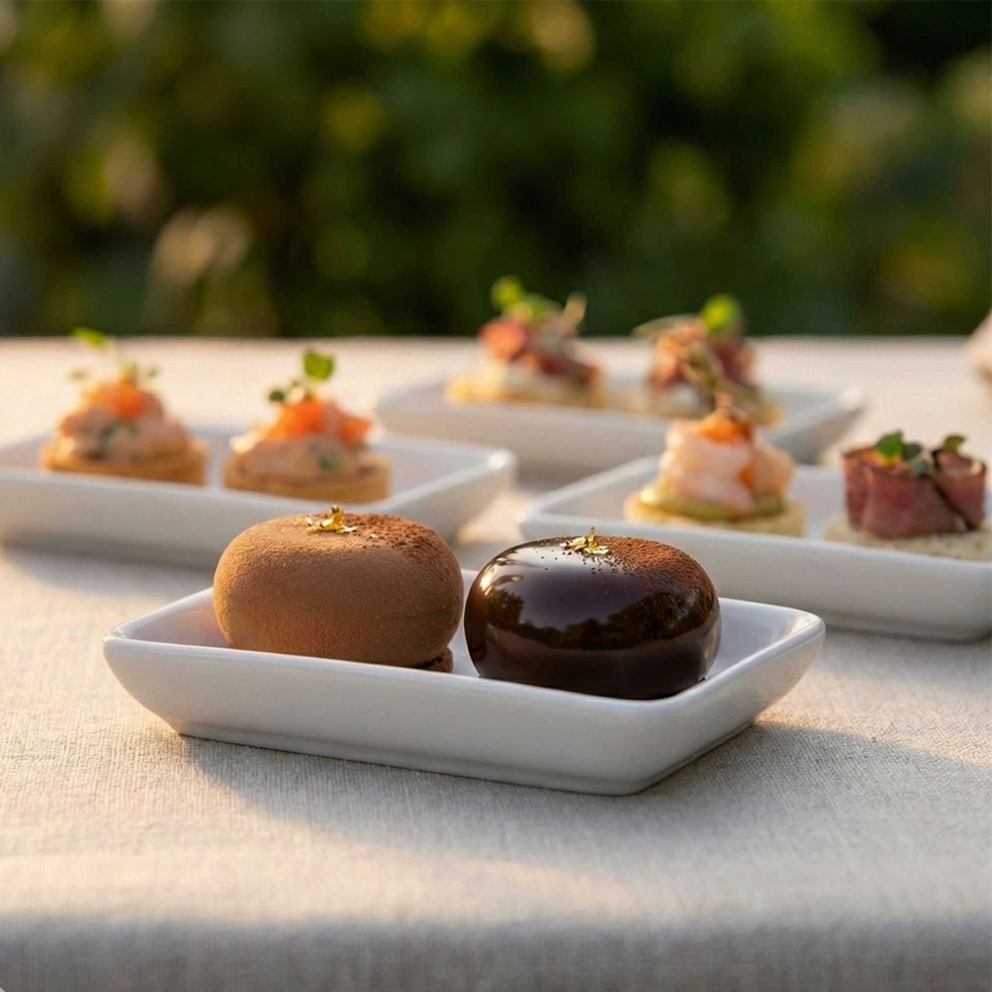 Chef 101 Rectangle White Porcelain Mini Dish - 3" x 2 1/4" x 3/4" - 10 count box