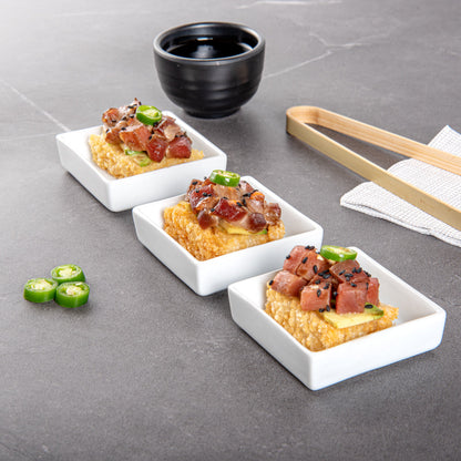 Chef 101 Square White Porcelain Mini Dish - 2 1/2" x 2 1/2" x 3/4" - 10 count box