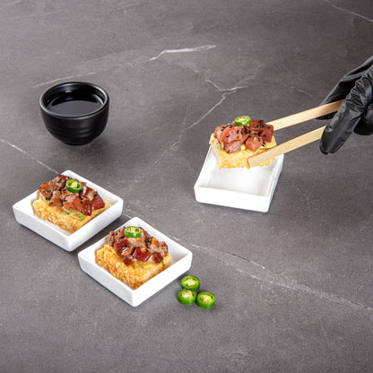 Chef 101 Square White Porcelain Mini Dish - 2 1/2" x 2 1/2" x 3/4" - 10 count box