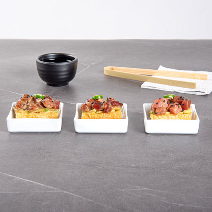 Chef 101 Square White Porcelain Mini Dish - 2 1/2" x 2 1/2" x 3/4" - 10 count box