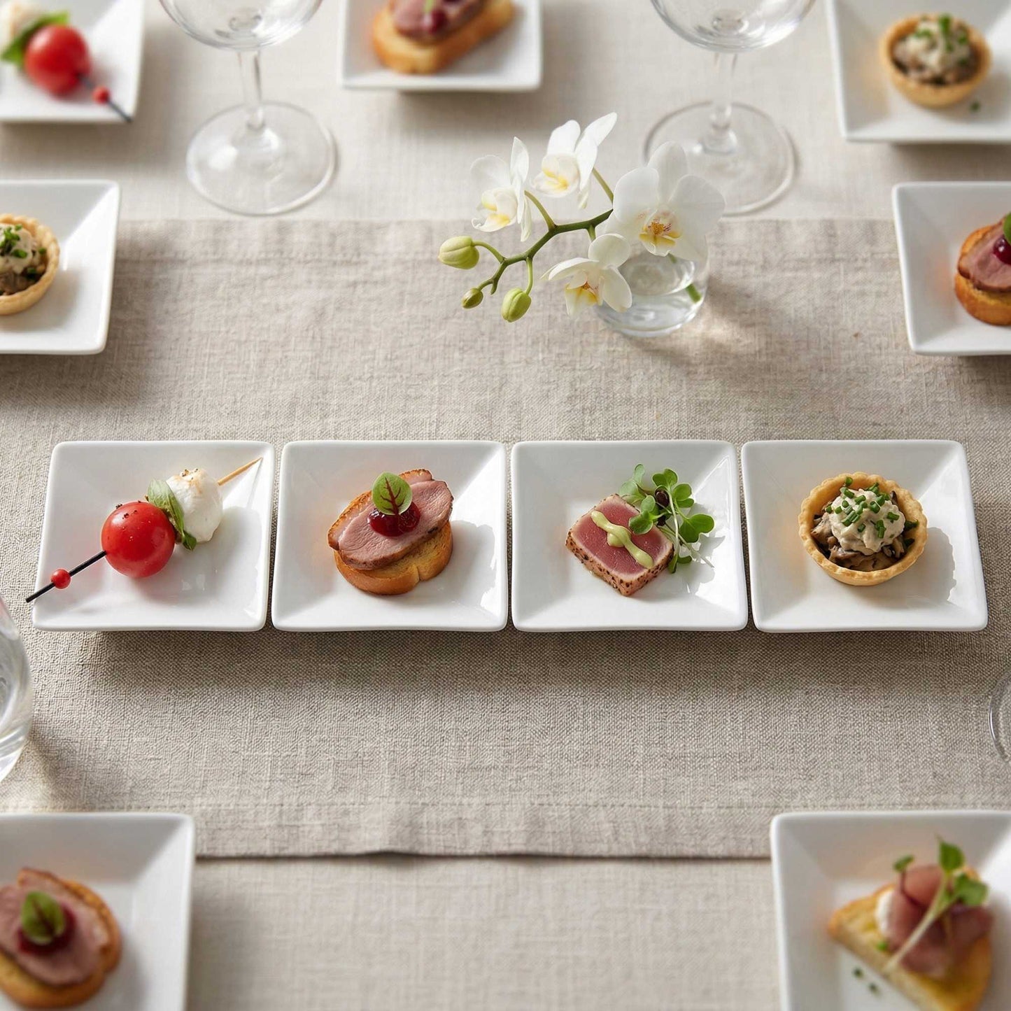 Chef 101 Square White Porcelain Mini Modern Plate - 3" x 3" x 1" - 10 count box
