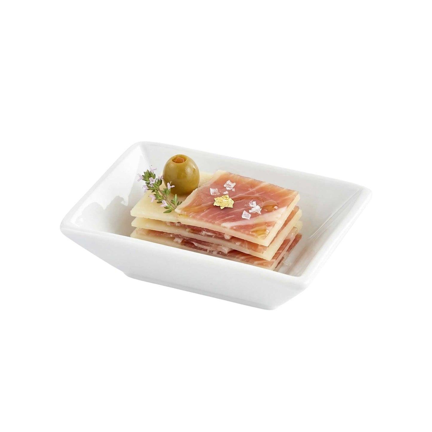 Chef 101 Rectangle White Porcelain Mini Modern Plate - 4" x 2 3/4" x 1" - 10 count box