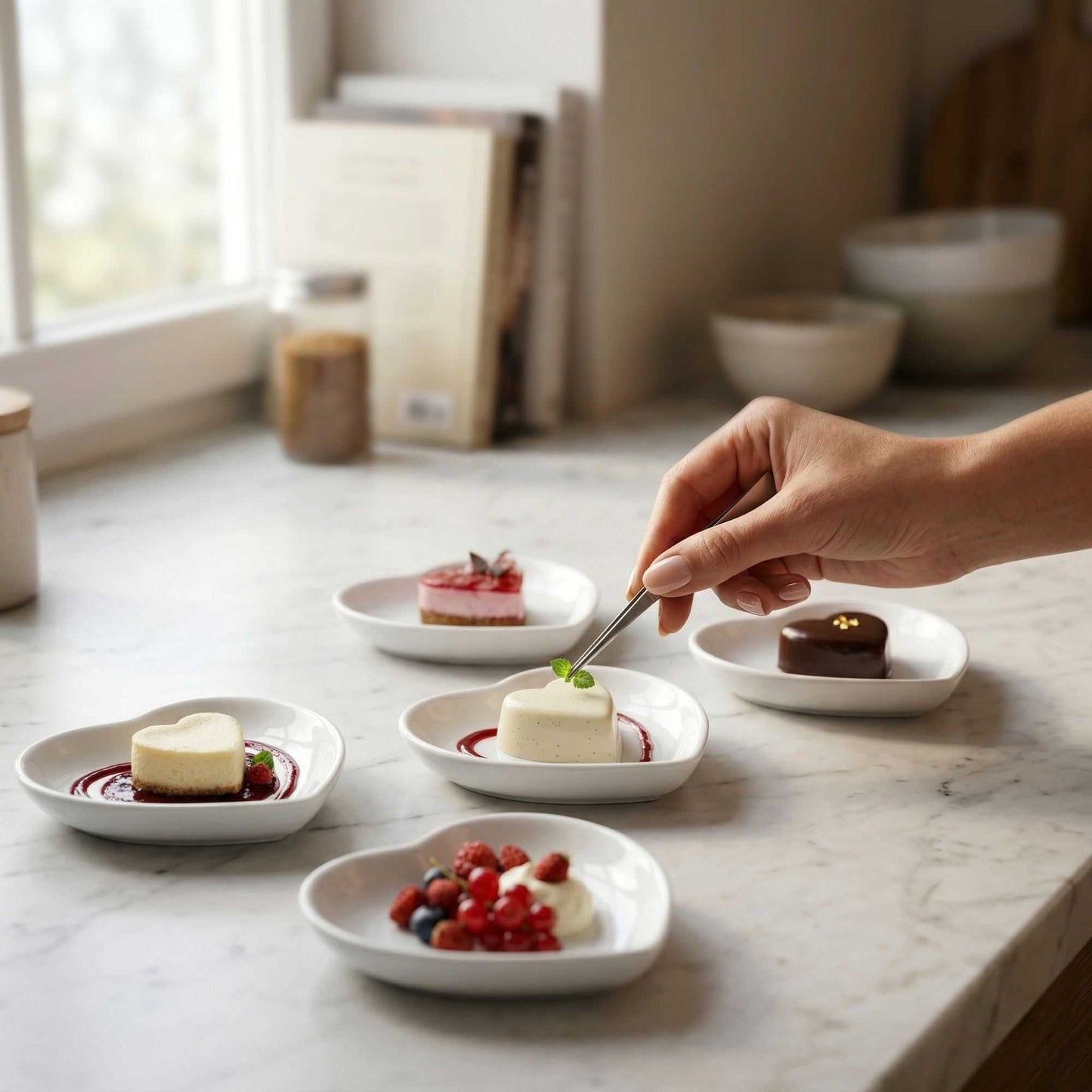 Chef 101 Heart White Porcelain Mini Heart Plate - 3 1/4" x 3" x 3/4" - 10 count box