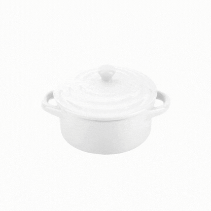 Chef 101 3 oz Round White Porcelain Mini Cocotte - 4 1/4" x 3" x 2 1/2" - 10 count box