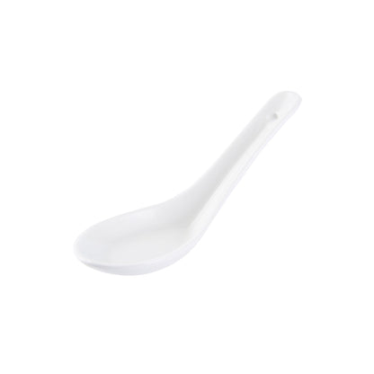 Chef 101 White Porcelain Asian Spoon - 5" x 1 3/4" x 2" - 10 count box