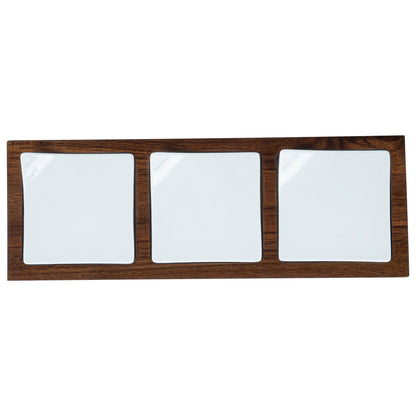 Chef 101 Rectangle White Porcelain Modern Flat Plate Set - 3 Plates, Bamboo Tray - 14 1/4" x 5" x 1 1/2" - 1 count box