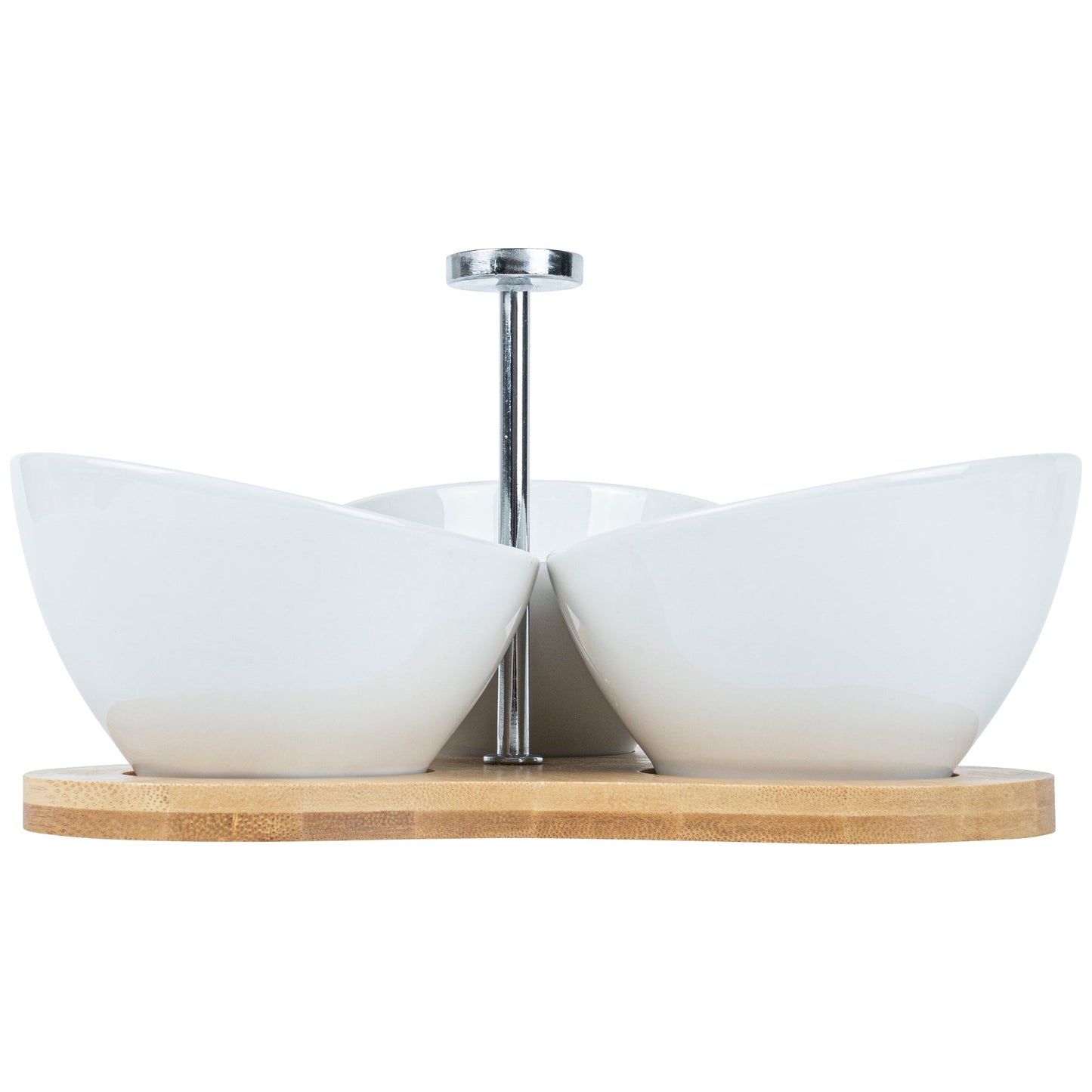 Chef 101 15 oz Rectangle White Porcelain Incline Bowl Set - 3 Bowls, Bamboo Tray - 8 3/4" x 8" x 5" - 1 count box