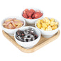 Chef 101 20 oz Rectangle White Porcelain Coppa Bowl Set - 4 Bowls, Bamboo Tray - 7" x 7" x 2 1/4" - 1 count box