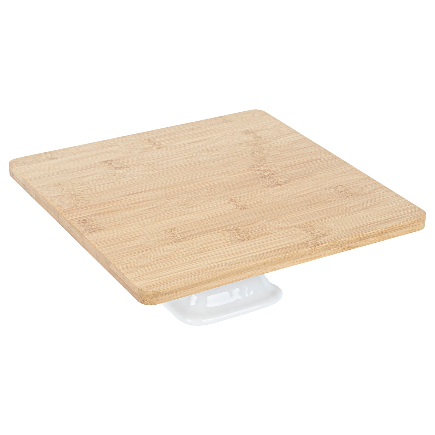 Chef 101 Hamptons Square Bamboo Serving Stand - with Porcelain Base - 9 3/4" x 9 3/4" x 4" - 1 count box