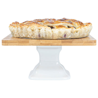Chef 101 Hamptons Square Bamboo Serving Stand - with Porcelain Base - 8" x 8" x 4" - 1 count box