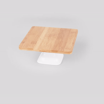 Chef 101 Hamptons Square Bamboo Serving Stand - with Porcelain Base - 8" x 8" x 4" - 1 count box