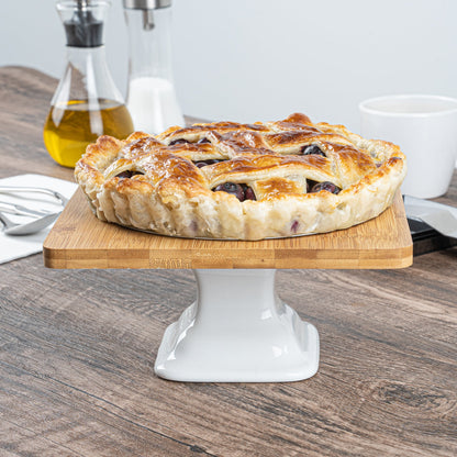 Chef 101 Hamptons Square Bamboo Serving Stand - with Porcelain Base - 8" x 8" x 4" - 1 count box