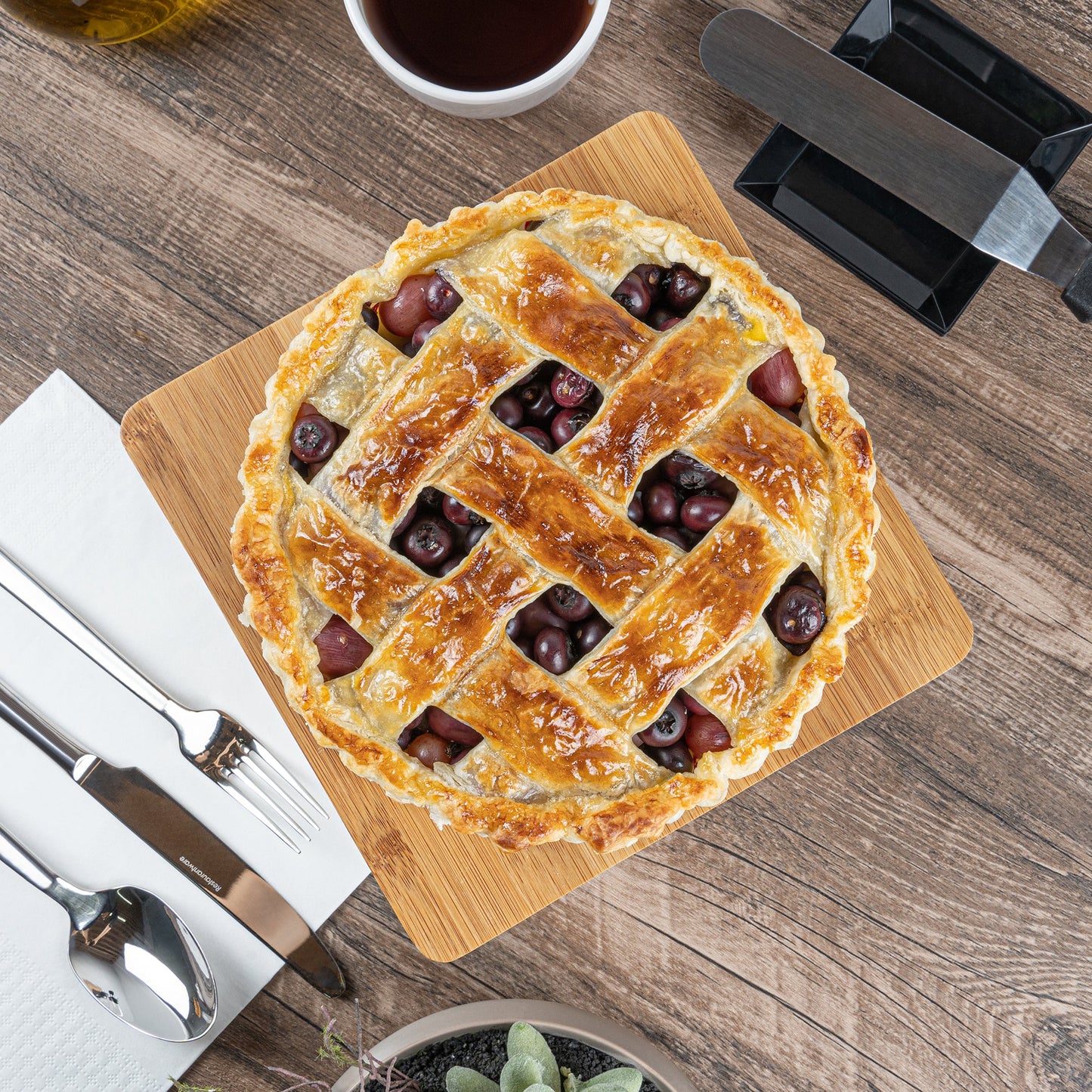 Chef 101 Hamptons Square Bamboo Serving Stand - with Porcelain Base - 8" x 8" x 4" - 1 count box