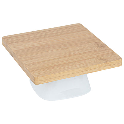 Chef 101 Hamptons Square Bamboo Serving Stand - with Porcelain Base - 5 1/2" x 5 1/2" x 2 1/2" - 1 count box