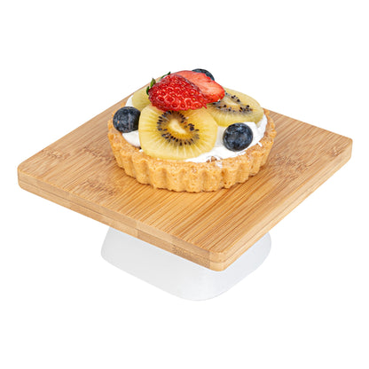 Chef 101 Hamptons Square Bamboo Serving Stand - with Porcelain Base - 5 1/2" x 5 1/2" x 2 1/2" - 1 count box