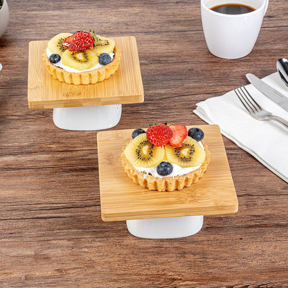 Chef 101 Hamptons Square Bamboo Serving Stand - with Porcelain Base - 5 1/2" x 5 1/2" x 2 1/2" - 1 count box