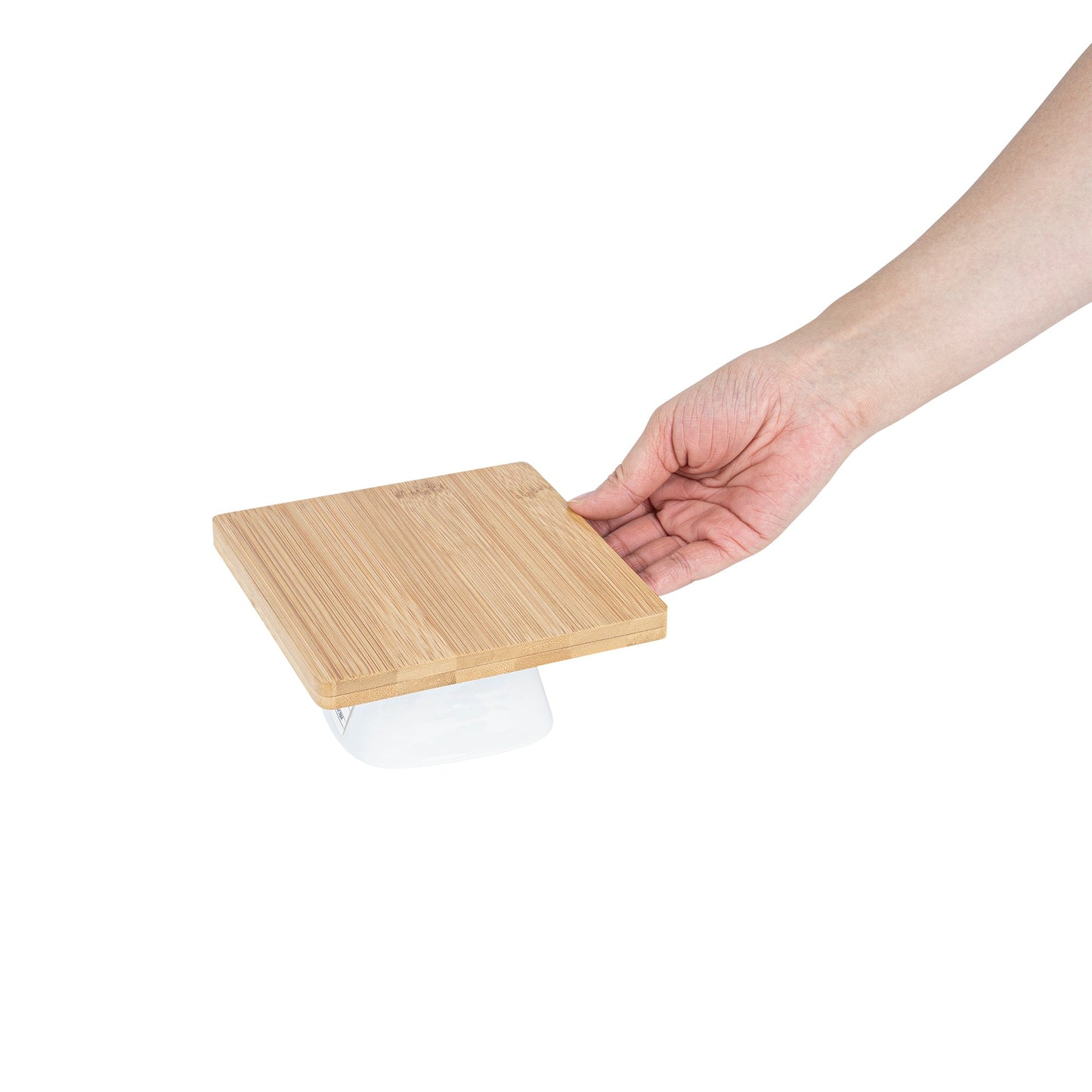 Chef 101 Hamptons Square Bamboo Serving Stand - with Porcelain Base - 5 1/2" x 5 1/2" x 2 1/2" - 1 count box
