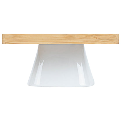Chef 101 Hamptons Square Bamboo Serving Stand - with Porcelain Base - 5 1/2" x 5 1/2" x 2 1/2" - 1 count box