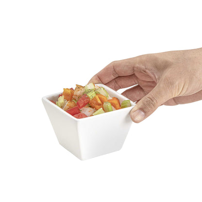 Chef 101 6 oz Square White Porcelain Kova Bowl - 3 1/2" x 3 1/2" x 2 1/2" - 10 count box
