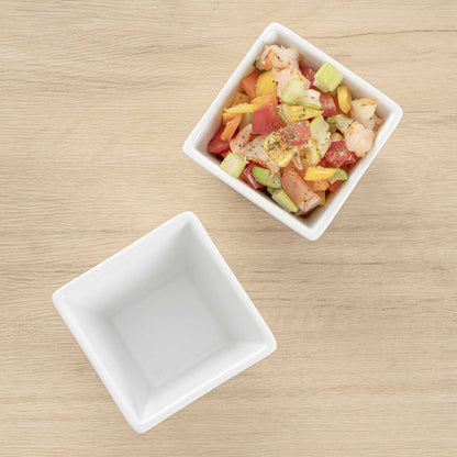 Chef 101 6 oz Square White Porcelain Kova Bowl - 3 1/2" x 3 1/2" x 2 1/2" - 10 count box