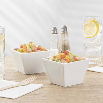 Chef 101 6 oz Square White Porcelain Kova Bowl - 3 1/2" x 3 1/2" x 2 1/2" - 10 count box