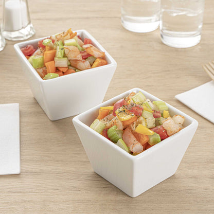 Chef 101 6 oz Square White Porcelain Kova Bowl - 3 1/2" x 3 1/2" x 2 1/2" - 10 count box