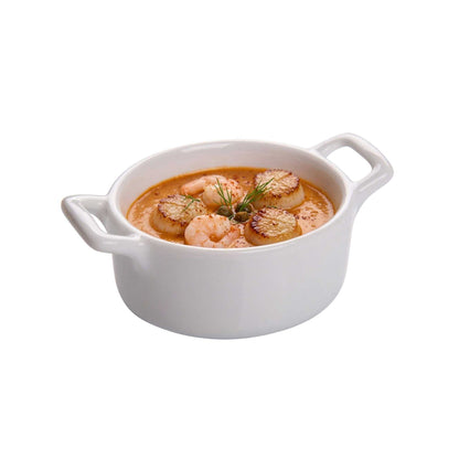 Chef 101 5 oz Oval White Porcelain Mini Oval Casserole Dish - 4" x 2 3/4" x 1 1/2" - 10 count box
