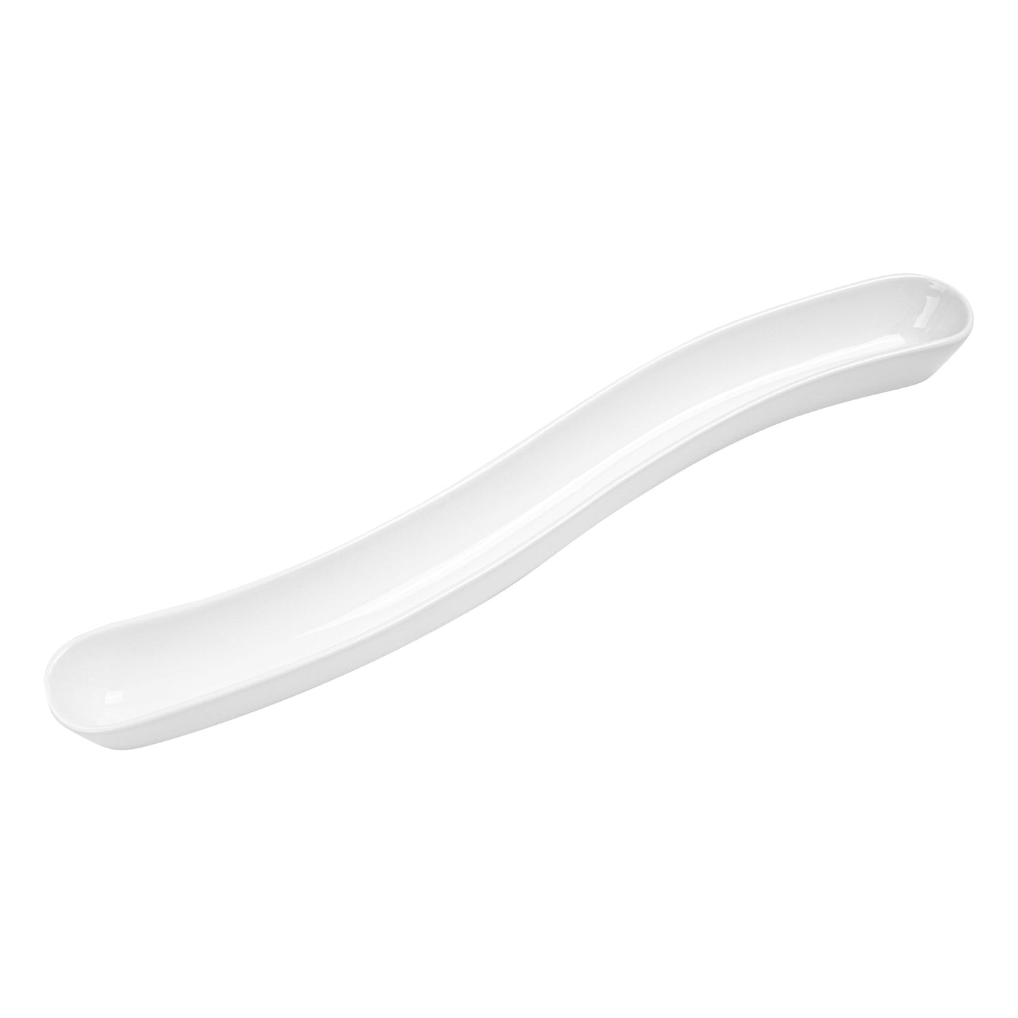 Chef 101 Swerve 14 oz Curved White Porcelain Olive Plate - 17" x 2 1/2" x 1 1/4" - 1 count box