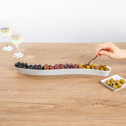 Chef 101 Swerve 14 oz Curved White Porcelain Olive Plate - 17" x 2 1/2" x 1 1/4" - 1 count box