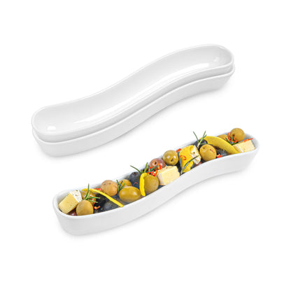 Chef 101 Swerve 10 oz Curved White Porcelain Olive Plate - 12" x 2 1/2" x 1 1/2" - 1 count box