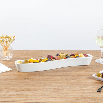 Chef 101 Swerve 10 oz Curved White Porcelain Olive Plate - 12" x 2 1/2" x 1 1/2" - 1 count box