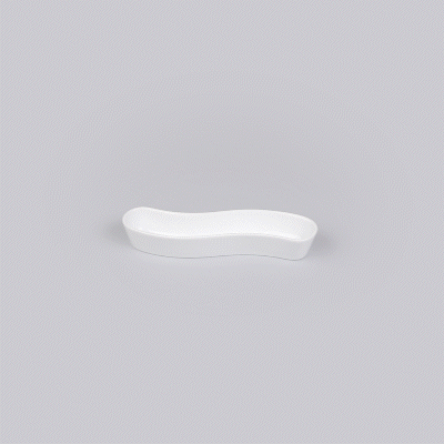 Chef 101 Swerve 6 oz Curved White Porcelain Olive Plate - 8 3/4" x 2 1/4" x 1 1/2" - 1 count box