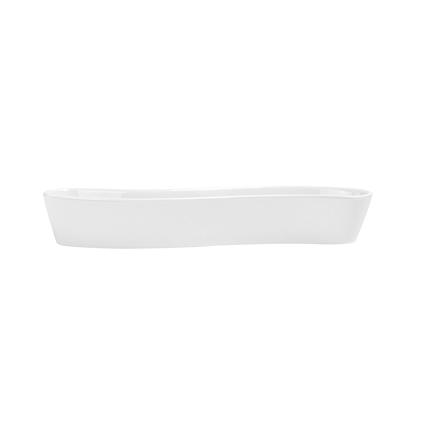 Chef 101 Swerve 6 oz Curved White Porcelain Olive Plate - 8 3/4" x 2 1/4" x 1 1/2" - 1 count box