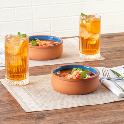 Terra Tek 17 oz Terracotta Cazuela Bowl - Blue Glazed Interior, Oven-Safe, Microwave-Safe - 5 3/4" x 5 3/4" x 2" - 2 count box