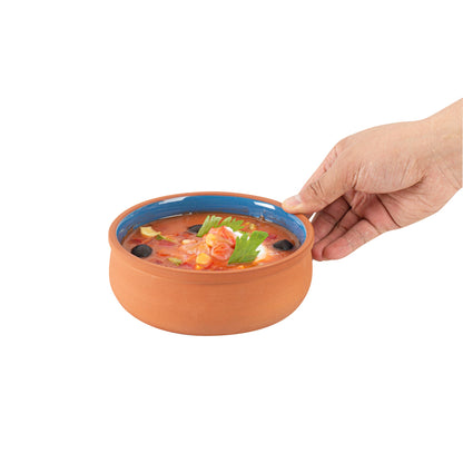 Terra Tek 17 oz Terracotta Cazuela Bowl - Blue Glazed Interior, Oven-Safe, Microwave-Safe - 5 3/4" x 5 3/4" x 2" - 2 count box