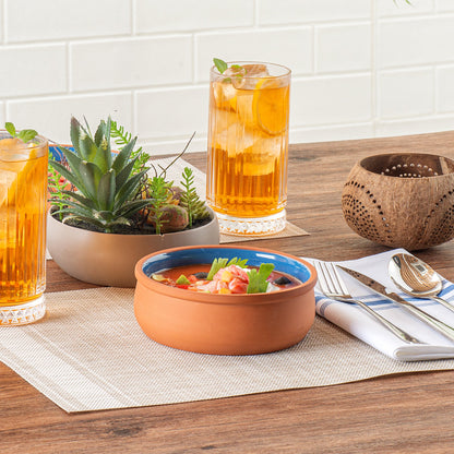 Terra Tek 17 oz Terracotta Cazuela Bowl - Blue Glazed Interior, Oven-Safe, Microwave-Safe - 5 3/4" x 5 3/4" x 2" - 2 count box