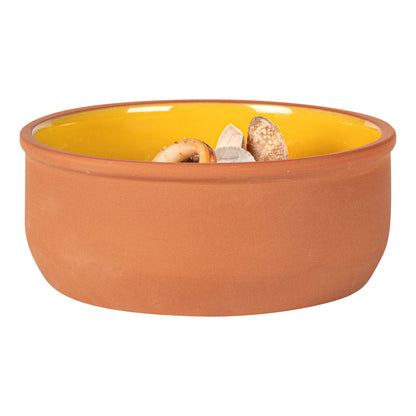 Terra Tek 27 oz Terracotta Cazuela Bowl - Yellow Glazed Interior, Oven-Safe, Microwave-Safe - 6 1/4'' x 6 1/4'' x 2 1/2'' - 2 count box