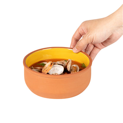 Terra Tek 27 oz Terracotta Cazuela Bowl - Yellow Glazed Interior, Oven-Safe, Microwave-Safe - 6 1/4'' x 6 1/4'' x 2 1/2'' - 2 count box
