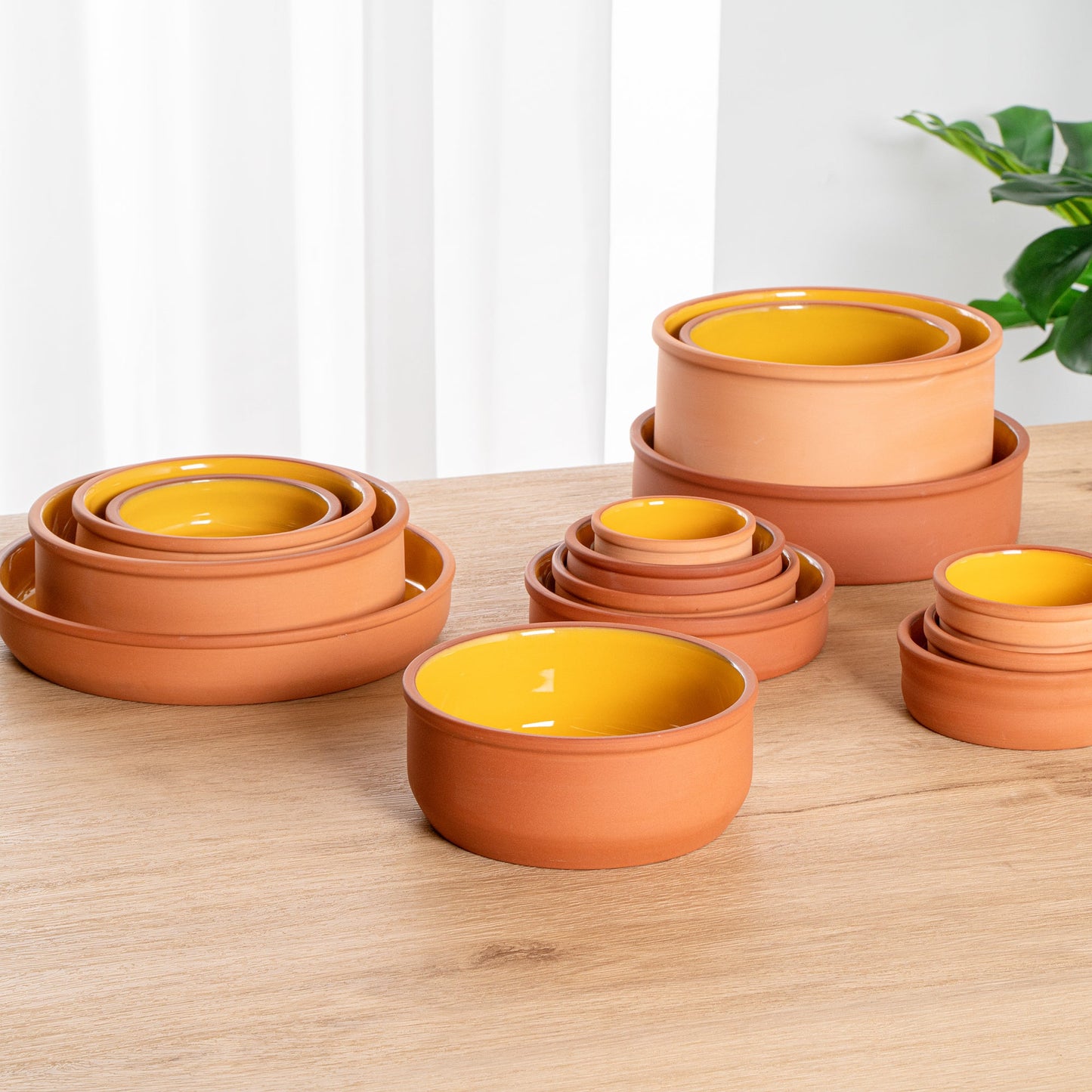 Terra Tek 27 oz Terracotta Cazuela Bowl - Yellow Glazed Interior, Oven-Safe, Microwave-Safe - 6 1/4'' x 6 1/4'' x 2 1/2'' - 2 count box