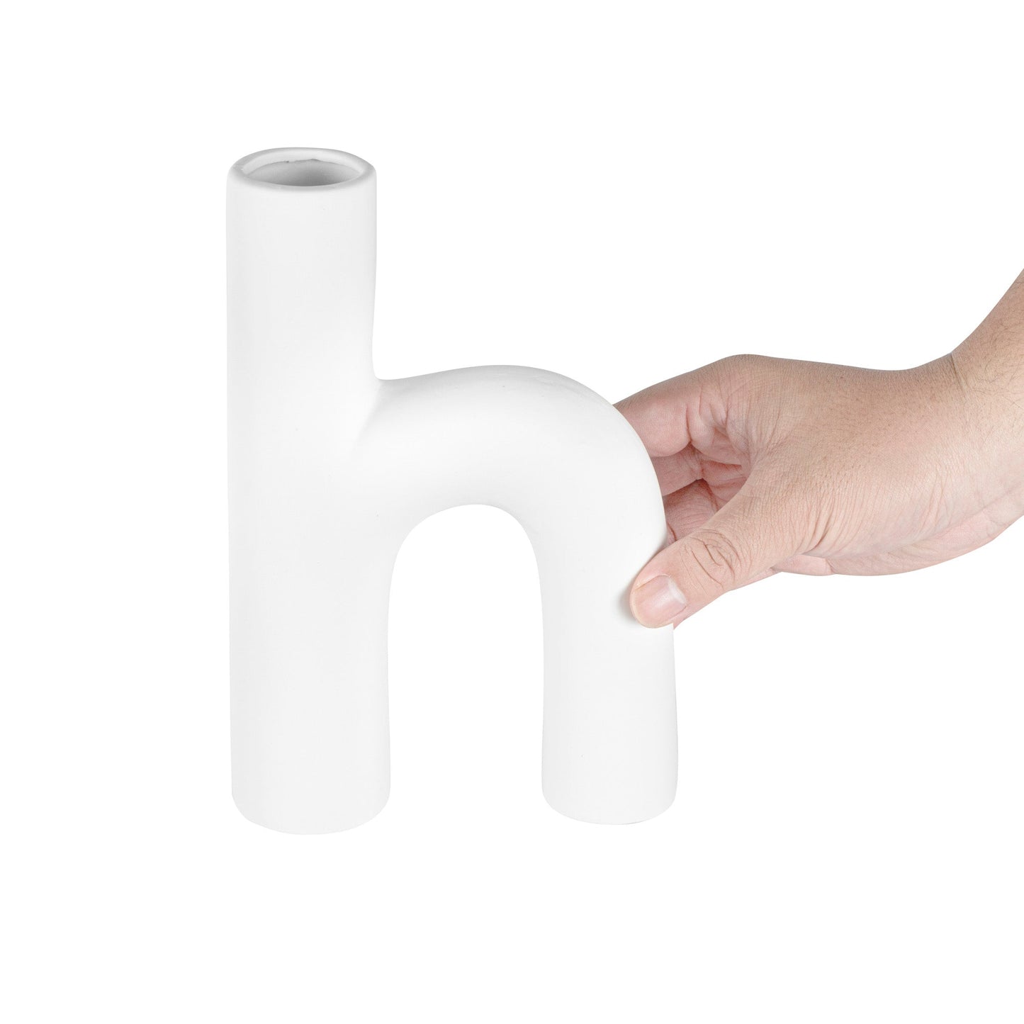 Table Art White Ceramic H-Shaped Vase - 6'' x 2 1/4'' x 9'' - 1 count box